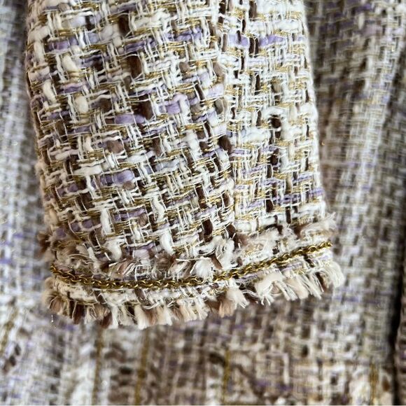 Chico’s Jacket Size 0 (small 4) Fringe Zip Front Beige Lined Career - Picture 4 of 9